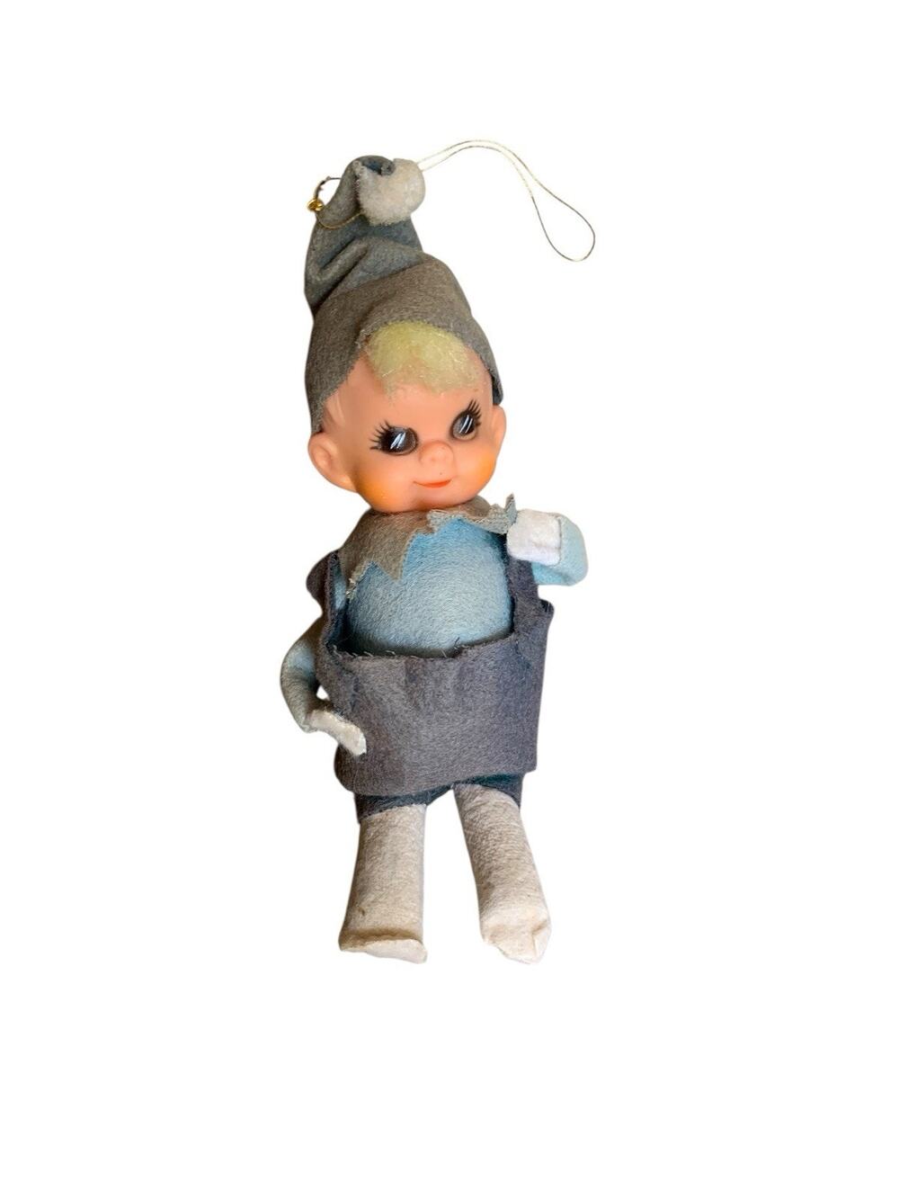 Vintage 1950s Blonde Blue Outfit Pixie Elf‎ Ornament Japan MCM Holiday Christmas